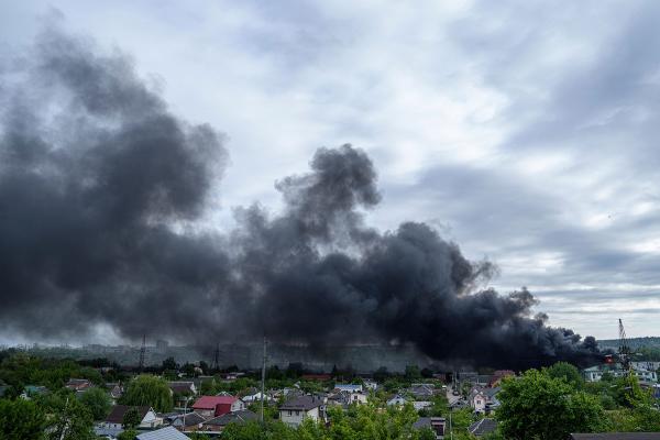 Black smoke fills the horizon after a Russian attack in Kharkiv, Ukraine, May 17, 2024.
