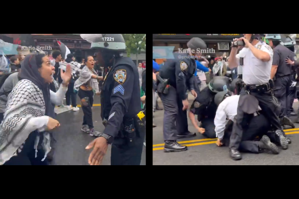 Screengrabs from video of police attack on “Nakba Day” protest, Bay Ridge, Brooklyn, May 18, 2024