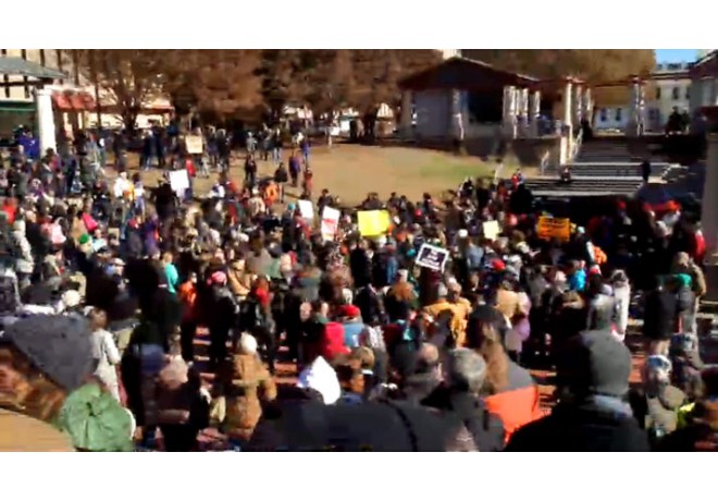 Boston, 11/24: Protesters at the Boston University School of Theology. Credit: Livestream