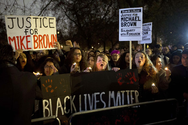Protesta en Londres contra la decisión del gran jurado acerca del asesinato de Michael Brown, 26 de noviembre de 2014