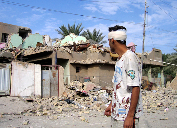 A house destroyed by a U.S. airstrike in Ramadi, Iraq in 2006. Four houses were hit and five people seriously injured.