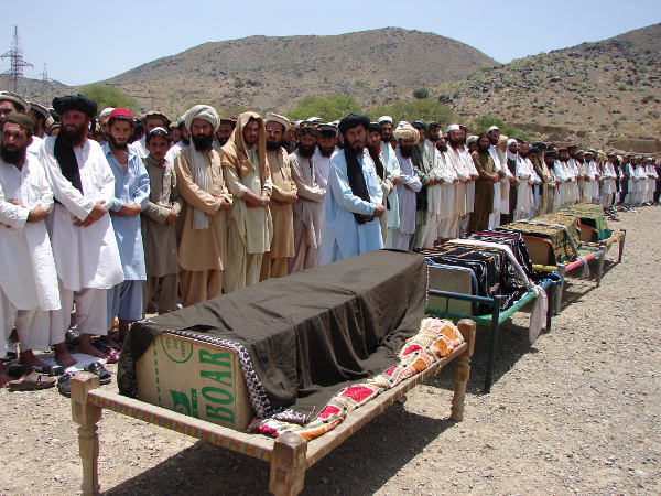 A funeral for civilians killed in 2011 by a U.S. drone attack in Pakistan near the border with Afghanistan.