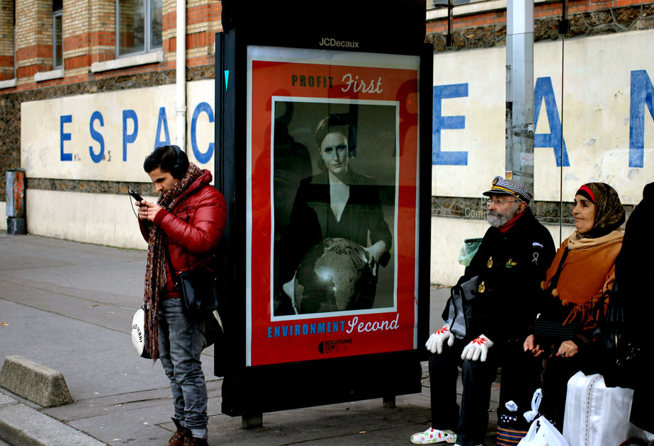 Artists practicing "brandalism" replaced messages of advertisements in Paris.