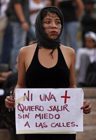 International Women's Day, Mexico City, Mexico, March 8, 2011. Sign reads: "Not one more, I want to go into the streets without fear."