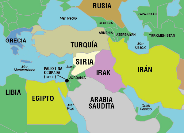 Map of Middle East focused on Syria