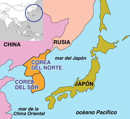 Mapa con foco en Corea