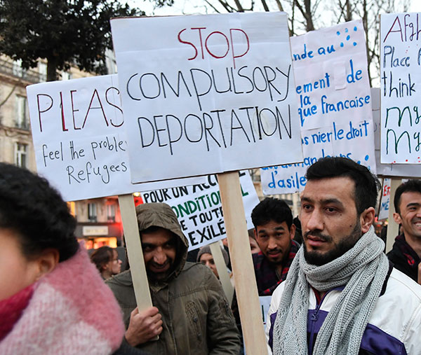 Una protesta contra las leyes migratorias, Francia, febrero de 2018.