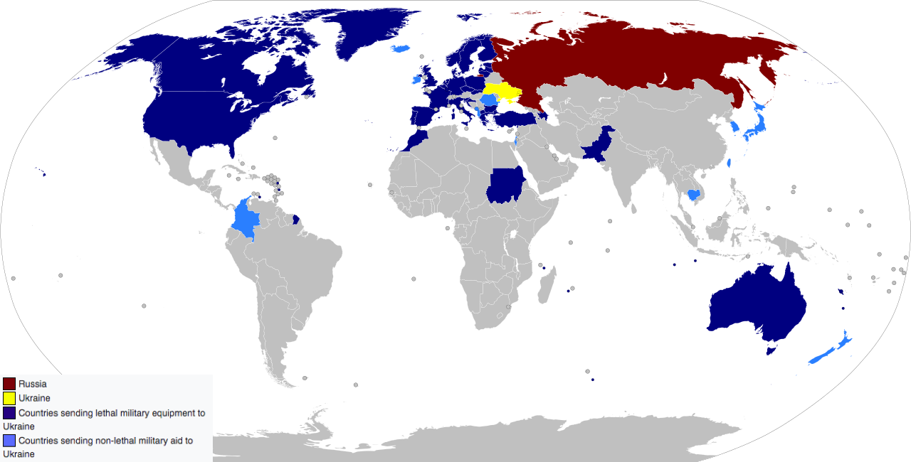 Map of countries supplying military aid to Ukraine