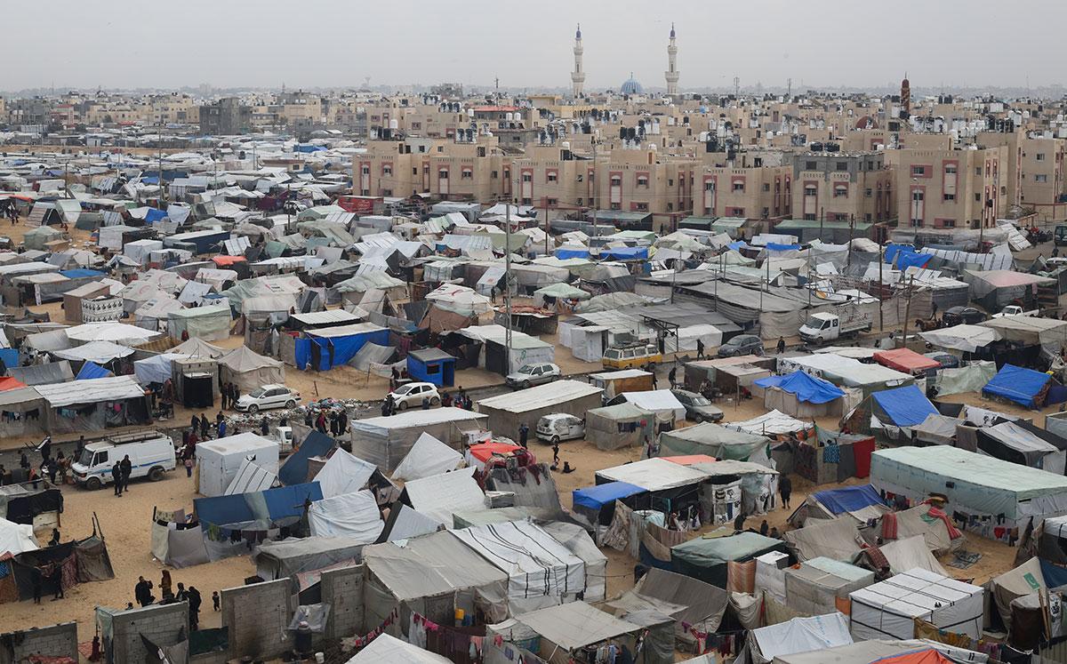 A tent camp housing Palestinians displaced by the Israeli offensive is seen in Rafah, Gaza Strip, February 2024.
