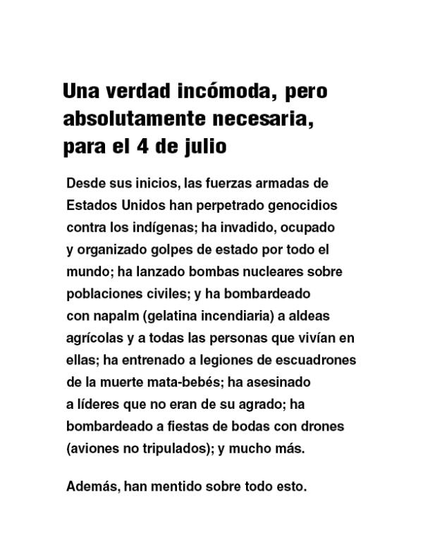 Leaflet of: Inconvenient Truth for July 4 Spanish
