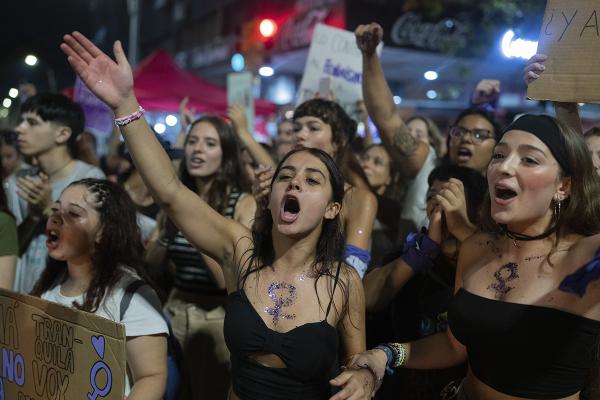 Women participate in a rally to mark International Women's Day in Montevideo, Uruguay, March 8, 2024. 