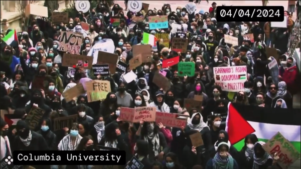 Columbia University student rally to protest raid of Al Shifa Hospital, Gaza, April 4, 2024.
