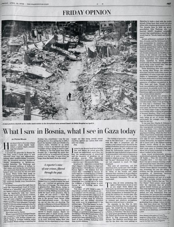 Image of a page of the Washington Post, with article by Peter Maass 