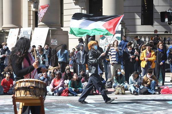 Several hundred students and pro-Palestinian supporters rally at Yale University in New Haven, Connecticut, April 22, 2024.