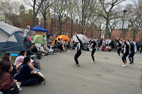 Dancing at student encampment for Palestine at Harvard University, April 24, 2024.
