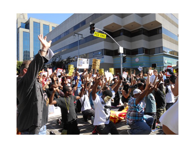 March in Los Angeles, protesting murders of Ezell Ford and Michael Brown by police. Photo: Special to revcom.us
