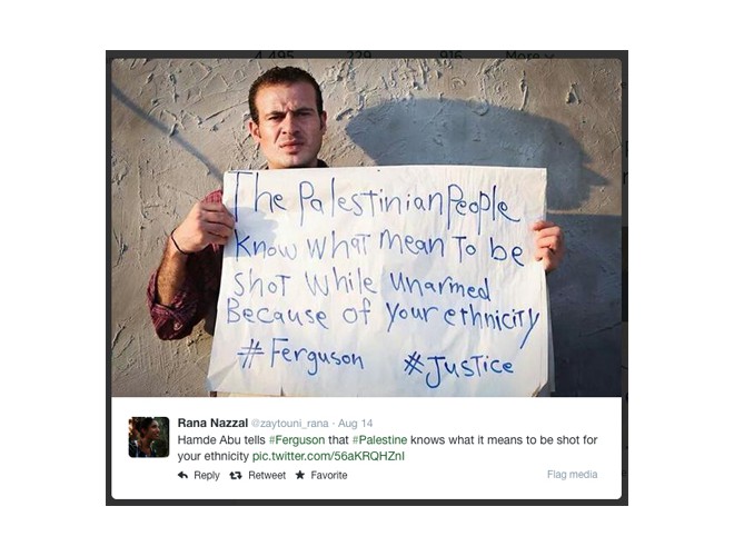 Palestine sends support to Ferguson. Photo: viral on Twitter
