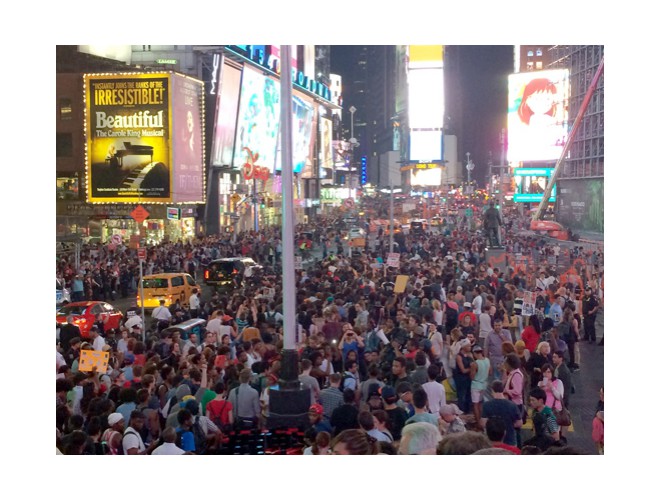 New York, Times Square, August 14. Thousands marched and hundreds sat down. Photo: AP