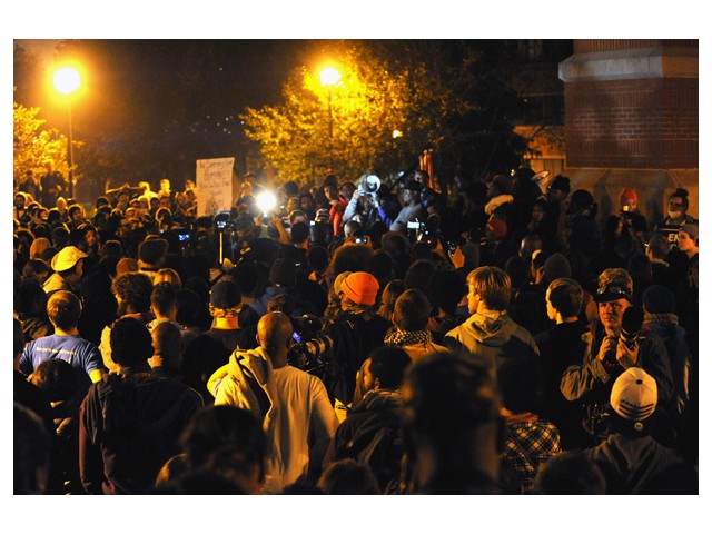 Oct 12, 1,000 people march through Shaw District to occupy plaza at St. Louis University after speech by Cornel West.  Photo: Li Onesto/<em>Revolution</em>/revcom.us