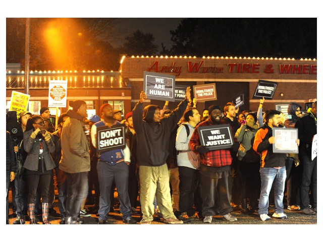Oct 10: Facing off with police in Ferguson.   Photo: Li Onesto/<em>Revolution</em>/revcom.us