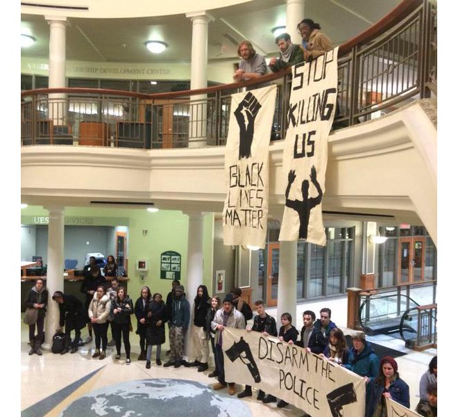 Ohio University protest in Baker Center. Photo: Twitter