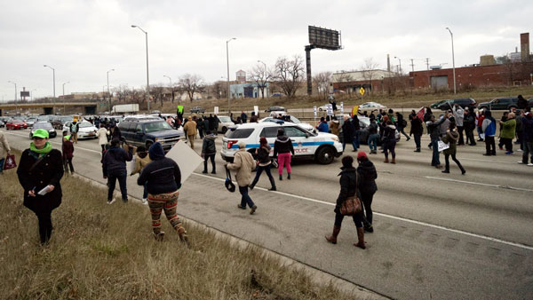 Bringing traffic to a halt on Interstate-290, Chicago, December 6