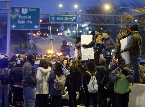 Cleveland, November 25: Blocking the Memorial Shoreway in protest of the police murder of 12-year-old Tamir Rice.