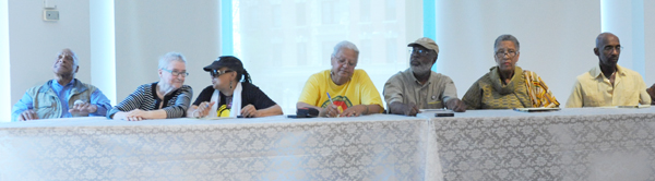 Members of the jury: Lynne Stewart and Ralph Poynter, lynnstewart.org; Pam Africa, disciple of John Africa, Minister of Confrontation, and Chairwoman of International Concerned Family and Friends of Mumia Abu-Jamal; Ingrid Hill, Vice Chair, People’s Organization for Progress; Carl Dix, Co-founder of October 22 Coaltion to Stop Police Brutality, Repression and the Criminalization of a Generation, co-founder of Stop Mass Incarceration Network, Revolutionary Communist Party; Efia Nwangaza, Founder and Director of the Malcolm X Center for Self Determination and WMXP 95.5 FM Community Radio in South Carolina; Roger Wareham, December 12th Movement, Human Rights attorney, former political prisoner, one of the attorneys on the Central Park 5 case.