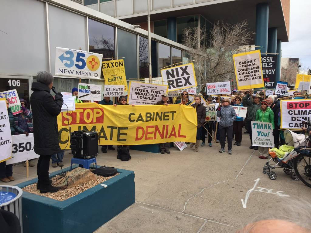 January 9, Santa Fe: #DayAgainstDenial protest outside the offices of the U.S. senators from New Mexico