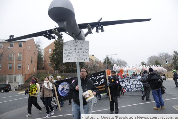 Replica of Reaper drones on January 21 march in Washington DC