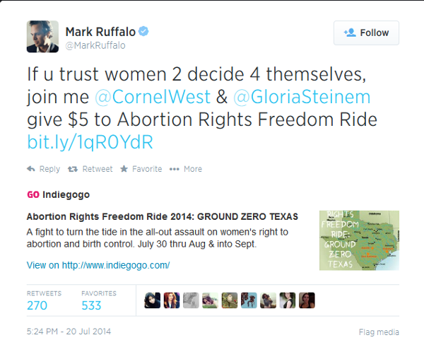 Mark Ruffalo's tweet