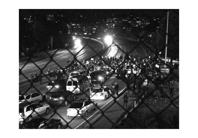 Oakland, 11/24: About 2,000 people gathered at the Oscar Grant Plaza, and then marchers blocked traffic both ways at Interstate 580 for at least an hour. Photo: Special to revcom.us