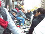 Generating electricity with bicycle on Lower East Side after Hurricane Sandy