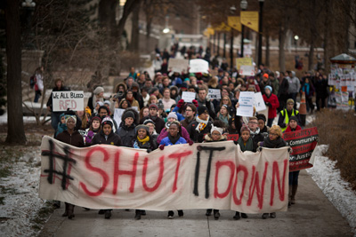 Students at the University of Minnesota march in Minneapolis, November 25, 2014.