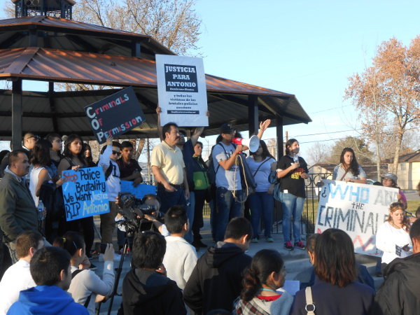 After the official rally was called to an end, people regrouped and kept speaking out about police terror in Pasco, Washington, February 14.