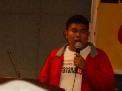 March 21, 2015: Ángel Neri de la Cruz, one of the survivors of the massacre of Ayotzinapa massacre of student activists in Mexico, speaks in Los Angeles.