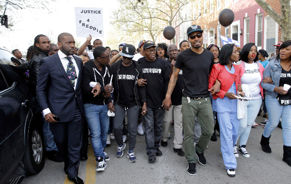 Freddie Gray's family and friends marched at the front of the protests April 21. Photo: AP