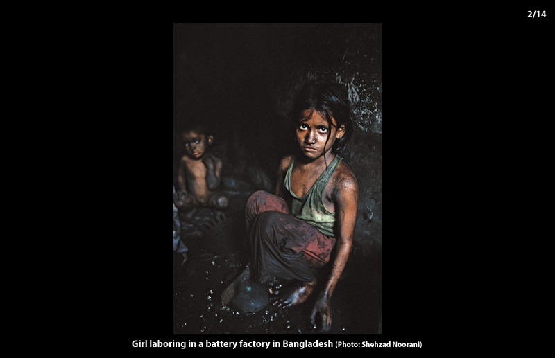 Girl laboring in a battery factory in Bangladesh