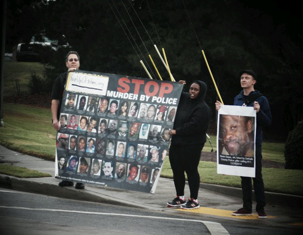 Protesting the Beat the Badge 5K run