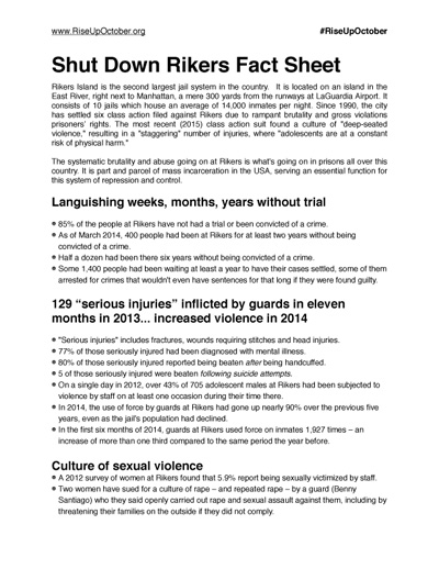 Shut Down Rikers Fact Sheet - front