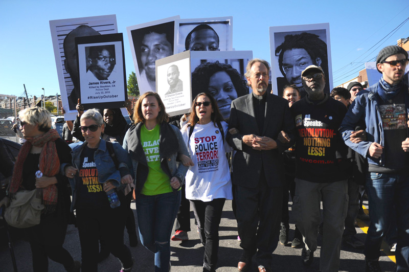 On October 23, as part of Rise Up October, protesters held portraits of people who had died at Rikers, they spoke out, sang and danced energetically, and some sat down chanting "Shut It DOWN!"