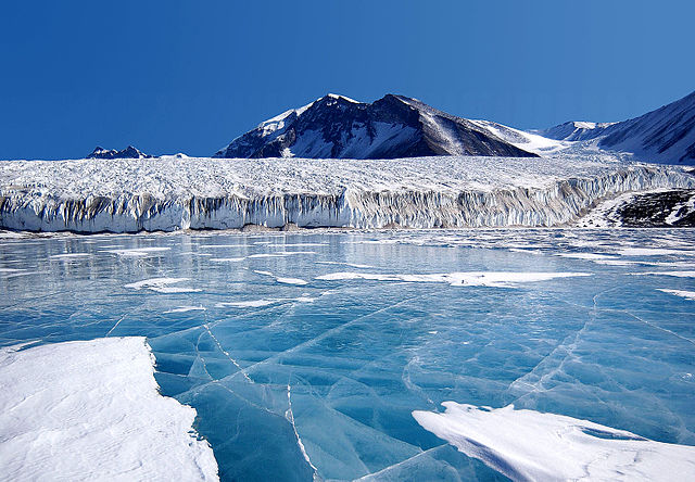 Blue ice from glacial meltwater