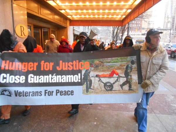 Cleveland, January 12—people marched in the freezing cold through downtown, chanting “Close Guantánamo/Shut It Down.” 