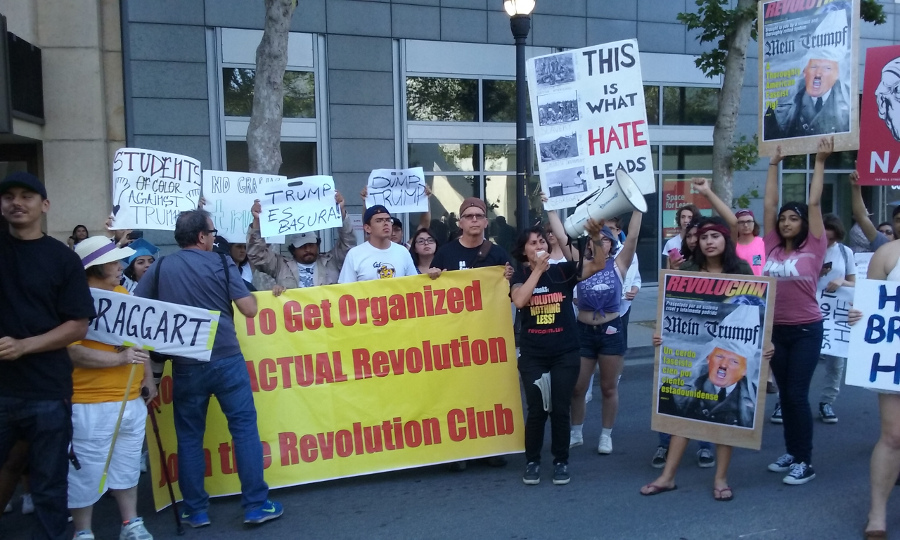 Protest at Trump rally, San Jose, June 2