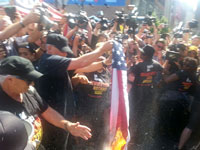 Joey Gregory Johnson burning American flag outside Republican Convention in Cleveland