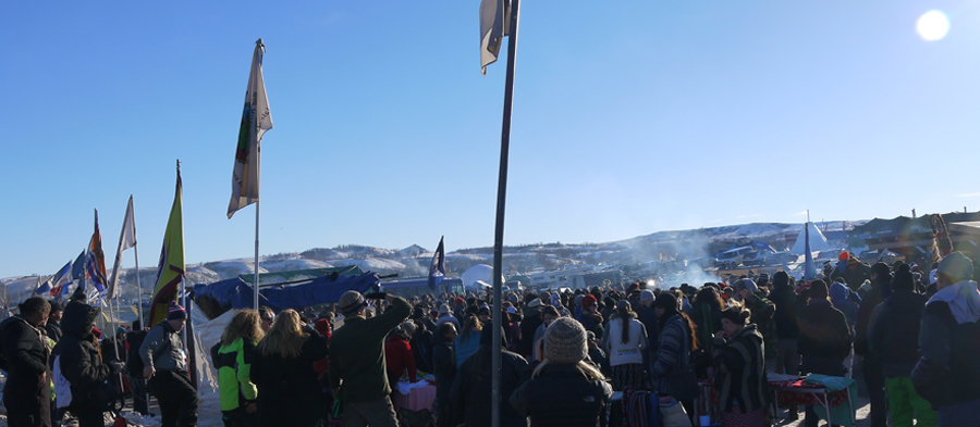 Water protectors gather to hear the announcement by the Army Corps of Engineers, December 4.