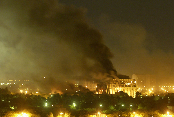 March 20, 2003, U.S. bombing of Bagdad, Iraq.