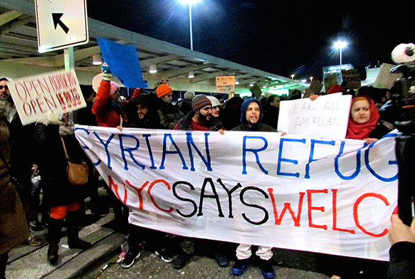 Protesting Muslim ban at JFK Airport, January 28