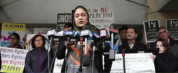 In Chicago, people protested the ban on Muslims outside the ICE headquarters on March 6.
