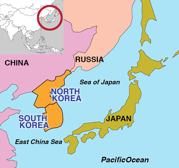 Map with focus on Korea